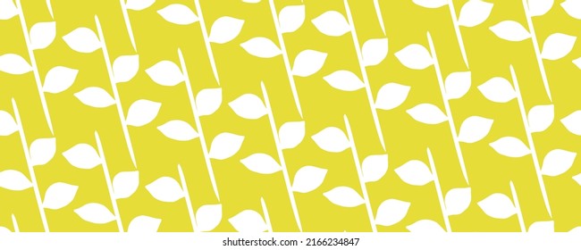 Bichrome floral pattern with white foliage on a bright lime lemon green background.