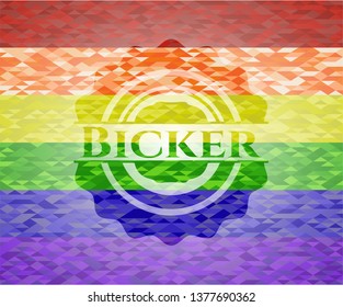 Bicker emblem on mosaic background with the colors of the LGBT flag