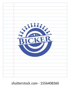 Bicker emblem with pen effect. Blue ink. Vector Illustration. Detailed.