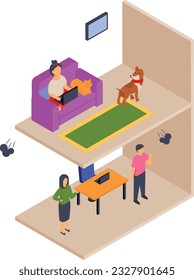 Bickering pair in the neighboring home isometric Concept, neighbor family conflicts disputes Vector Icon Design, neighbourhood conflicts Stock illustration, bad neighbors Symbol, invasion of privacy