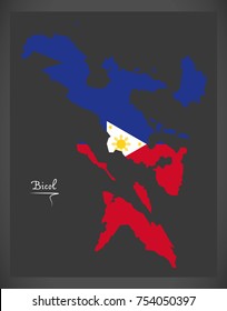Bicol map of the Philippines with Philippine national flag illustration