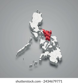 Bicol region highlighted in red on a grey Philippines 3d map