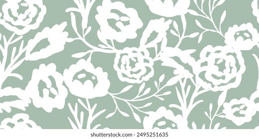 Bicolor abstract contour silhouette floral seamless pattern. Trendy Boho blossom background	