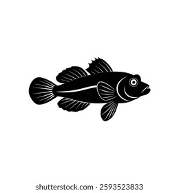 Bicolor Blenny Silhouette Vector Art and Black Fish Illustration Design