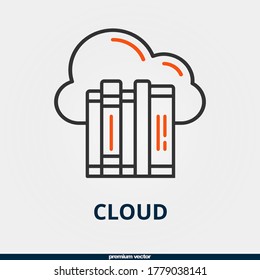 bicolor cloud and books icon.