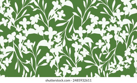 Bicolor contour Silhouette Floral seamless pattern. Summer garden background