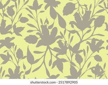 Bicolor contour Silhouette Floral seamless pattern. Winter garden background with branches	