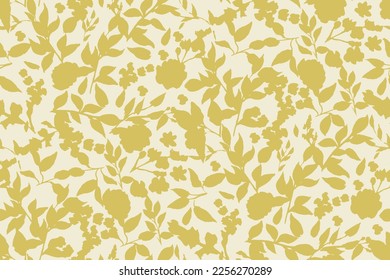 bicolor contour silhouette seamless pattern with flowers and leaves. Abstract floral spring, summer pattern.