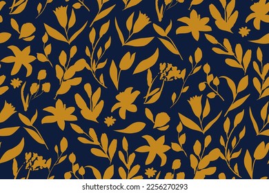 silueta de contorno bicolor sin fisuras con flores y hojas. Resumen de primavera floral, patrón de verano.