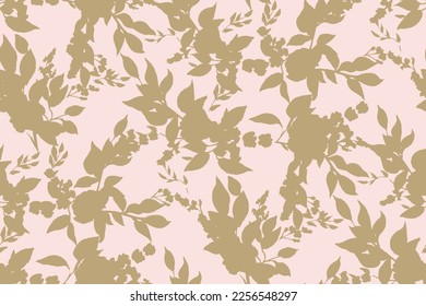 bicolor contour silhouette seamless pattern with flowers and leaves. Abstract floral spring, summer pattern.