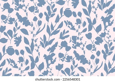 silueta de contorno bicolor sin fisuras con flores y hojas. Resumen de primavera floral, patrón de verano.