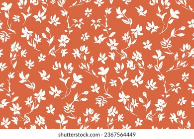 bicolor contour silhouette seamless pattern with flowers and leaves. Abstract floral spring, summer pattern.hand drawn, not AI