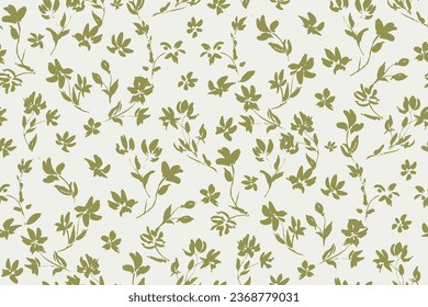 bicolor contour silhouette seamless pattern with flowers and leaves. Abstract floral spring, summer pattern.hand drawn, not AI