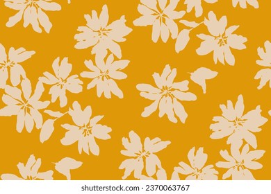 bicolor contour silhouette seamless pattern with flowers and leaves. Abstract floral spring, summer pattern.hand drawn, not AI