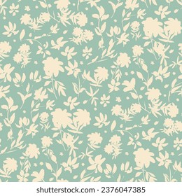 bicolor contour silhouette seamless pattern with flowers and leaves. Abstract floral spring, summer pattern.hand drawn, not AI