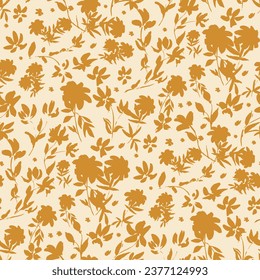 bicolor contour silhouette seamless pattern with flowers and leaves. Abstract floral spring, summer pattern.hand drawn, not AI