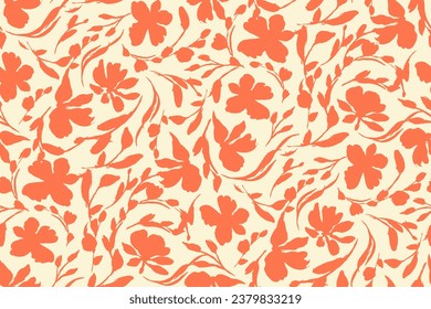 silueta de contorno bicolor sin fisuras con flores y hojas. Abstracto primavera floral, patrón de verano.dibujado a mano, no IA