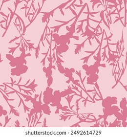 Bicolor Kontur Silhouette nahtloses Muster mit Blumen und Blättern. Abstrakter Blumenfrühling, Sommermuster. Vektorillustration