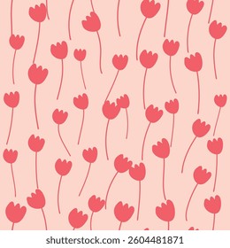 Bicolor contour silhouette seamless pattern with flowers and leaves. Abstract floral spring, summer pastel pattern