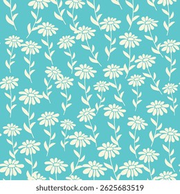 Bicolor contour silhouette seamless pattern with flowers and leaves. Abstract floral spring, summer pastel pattern