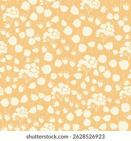 Bicolor contour silhouette seamless pattern with flowers and leaves. Abstract floral spring, summer pastel pattern