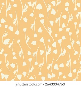Bicolor contour silhouette seamless pattern with poppy flowers and leaves. Abstract floral spring, summer pastel pattern