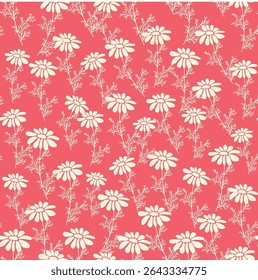 Bicolor contour silhouette seamless pattern with flowers and leaves. Abstract floral spring, summer pastel pattern