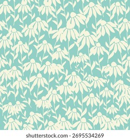 Contorno bicolor padrão sem costura silhueta com flores e folhas. Abstrato floral primavera, verão pastel padrão