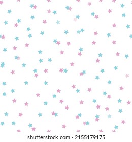 Bicolor lindo patrón sin costura. Estrellas rosas y azules. Ilustración vectorial para papel de embalaje, papel de reserva de rayas, postal y tela. Para la ducha de bebé 