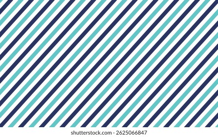 Bicolor Diagonal stripe pattern. Seamless medium turquoise blue and dark blue line background. Wrapping paper print with diagonal lines. Colorful package texture.