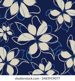 A bicolor grey and blue flower floral textile tropical and leaves miniprint flowers geometric textile for clothes. Seamless hand drawing patterns