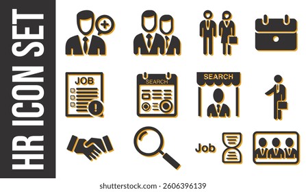 Bicolor icon set, corporate human resources icons, recruitment, job search, vector