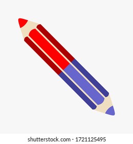 bicolor red-blue pencil on a white background