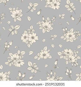 Patrón floral rosa bicolor. Diseño botánico moderno