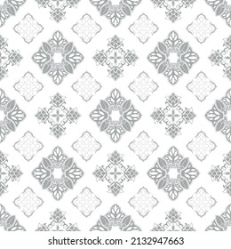 Bicolor Seamless Pattern. Gray floral ornament. Vintage  background.