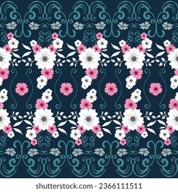 Bicolor vector floral pattern design for wallpaper, wrapping paper, background, fabric vector seamless pattern with decorative climbing flowers
