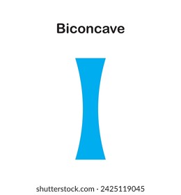 Biconcave lens symbol. biconcore lens shape diagram vector image. Scientific vector illustration of a concave lens or diverging lens isolated on white.  Light and optics. Optical glasses. icon