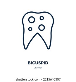 bicuspid Symbol aus der Zahnarztsammlung. Dünne, lineare Bikuspid, medizinische Skizze einzeln auf weißem Hintergrund. Line Vektor-Bicuspid-Zeichen, Symbol für Web und Mobile