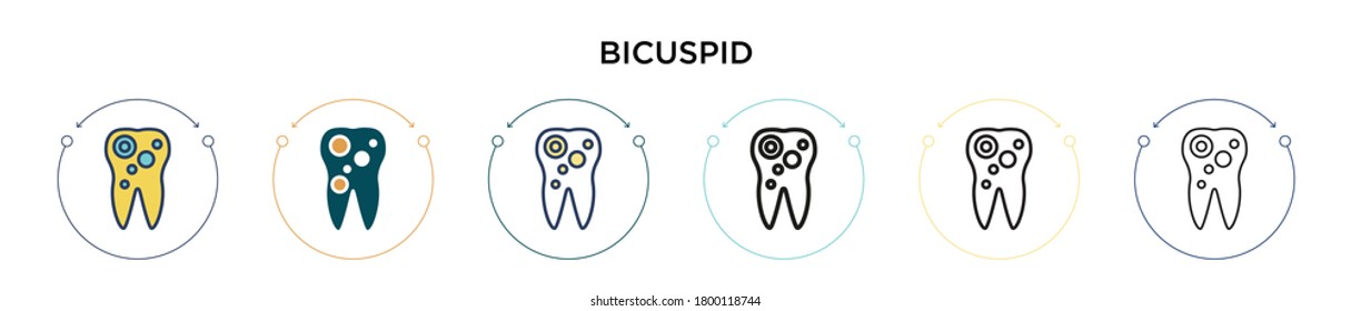 Bicuspid icon in filled, thin line, outline and stroke style. Vector illustration of two colored and black bicuspid vector icons designs can be used for mobile, ui, web