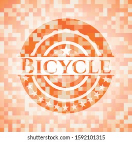 Bicycle abstract orange mosaic emblem with background