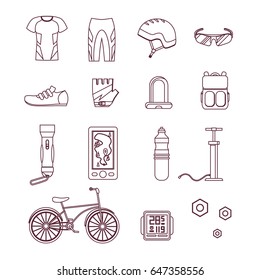 Bicycle and Accessories Thin Line Set. Sportive Lifestyle. Design Style. Vector illustration