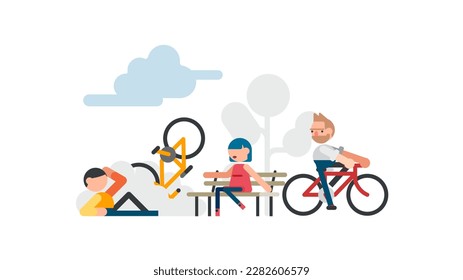 Bicycle accident in the park illustration