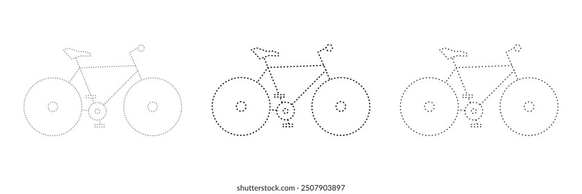 bicycle , activity page, three different dot thicknesses variations, vector set