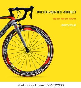 Bicycle advertising poster yellow modern sport health. Bicycle poster. Race road bike. Realistic.