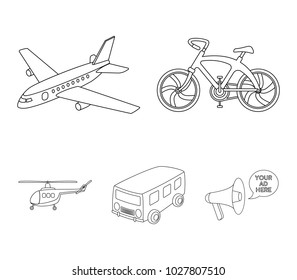Bicycle, airplane, bus, helicopter types of transport. Transport set collection icons in outline style vector symbol stock illustration web.