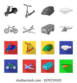 Bicycle, airplane, bus, helicopter types of transport. Transport set collection icons in monochrome,flat style vector symbol stock illustration web.