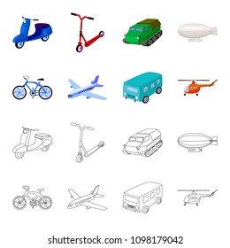 Bicycle, airplane, bus, helicopter types of transport. Transport set collection icons in cartoon,outline style vector symbol stock illustration web.