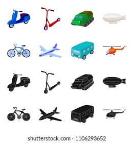 Bicycle, airplane, bus, helicopter types of transport. Transport set collection icons in black,cartoon style vector symbol stock illustration web.