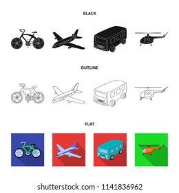 Bicycle, airplane, bus, helicopter types of transport. Transport set collection icons in black,flat,outline style vector symbol stock illustration web.