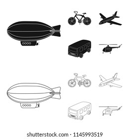Bicycle, airplane, bus, helicopter types of transport. Transport set collection icons in black,outline style vector symbol stock illustration web.